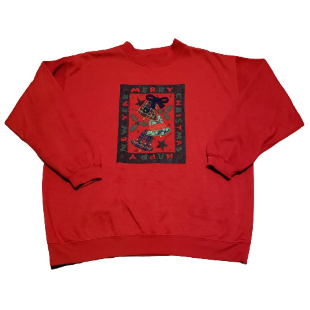 Vintage Bolo Spirit Merry Christmas Sweater Women's Medium M Red 90s Xmas Retro